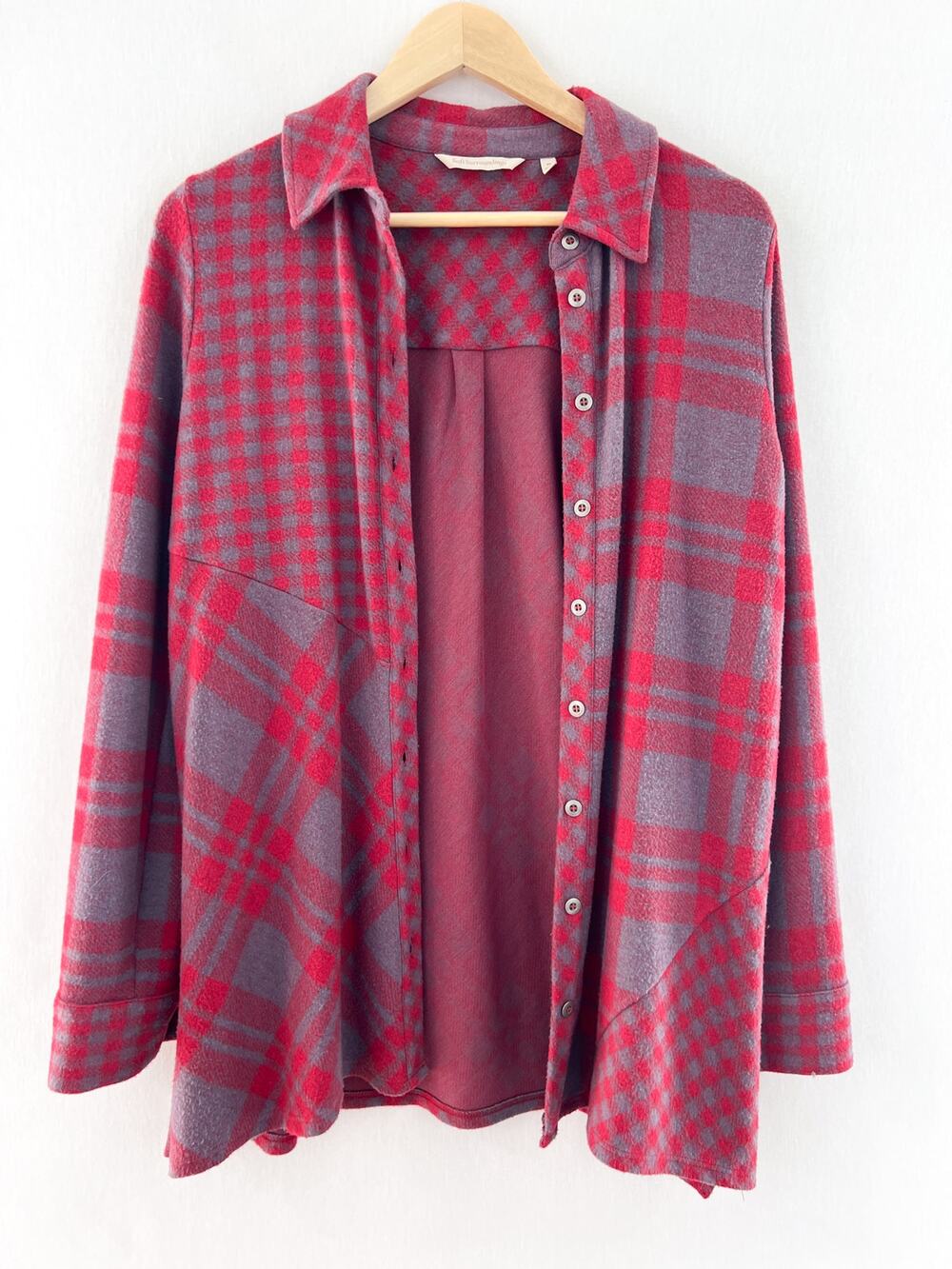 Soft Surroundings Paramour Red Plaid Fleece Button Down Shirt Jacket Medium